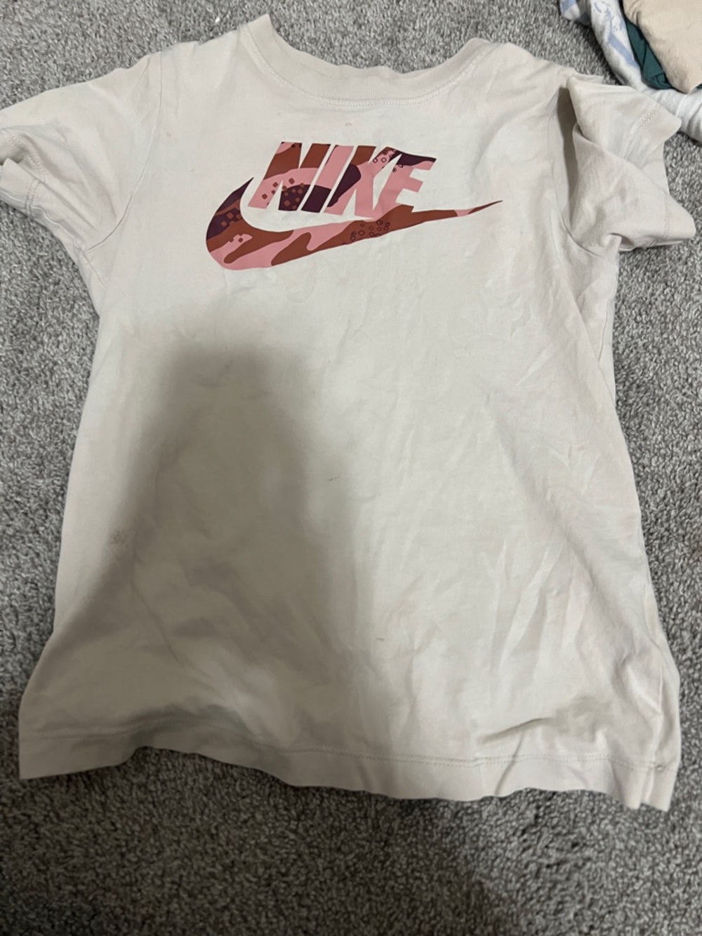 Nike Cream Tee with Pink Camo Swoosh Logo